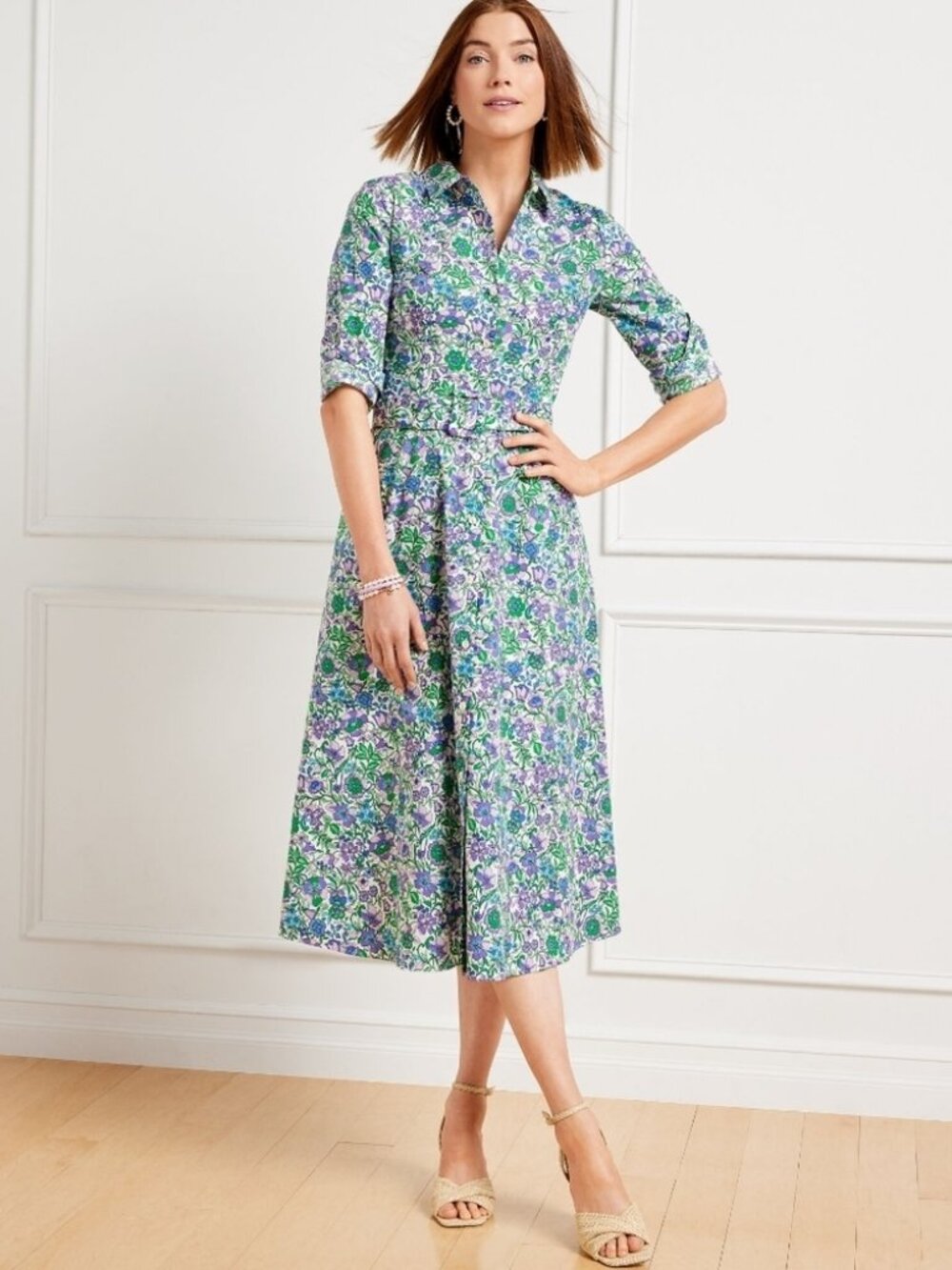 Talbots Fit & Flare Poplin Shirtdress - Spring Fleur